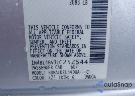 2020 Nissan Altima S Fwd из США, поврежденный, VIN 1N4BL4BV3LC252544